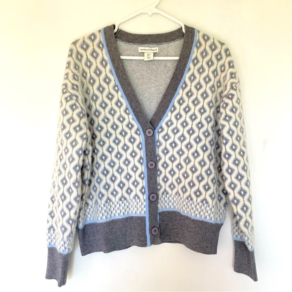 Cupcakes and Cashmere Cardigan Diamond Print Grandma Sweater‎ Women’s Sz S